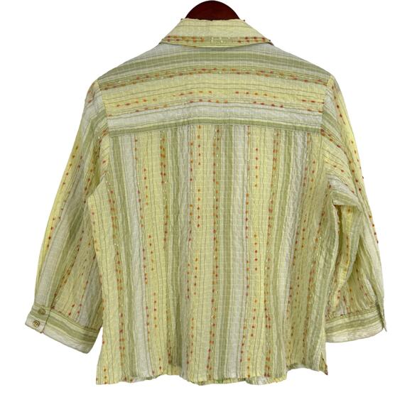 Coldwater Creek Medium Light Green/Yellow Artsy Summer Zip Blouse Shirt Top - Picture 7 of 7